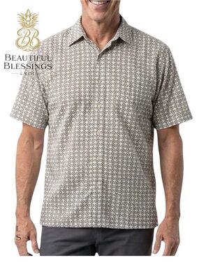 M.E Sport Button Up Shirt Men’s Large Rayon Geometric Print Casual Business